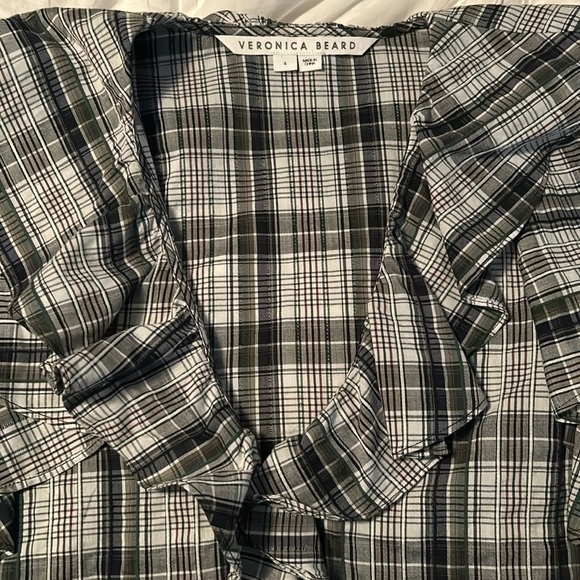 Veronica Beard Itha Plaid Ruffle Button Down Top Size 4 Romantic Feminine - Picture 8 of 8